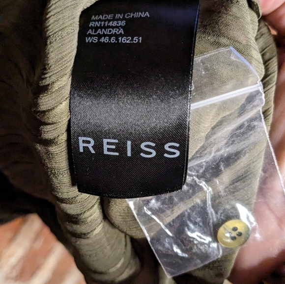 Reiss Size 6 Olive Green Sheer‎ Long Sleeve Ruffled Blouse w/ Belt - Picture 7 of 12